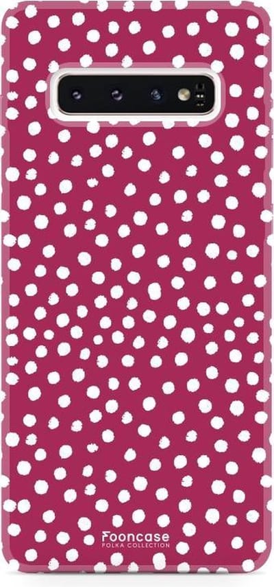 Fooncase Hoesje Geschikt voor Samsung Galaxy S10 - Shockproof Case - Back Cover / Soft Case - POLKA / Stipjes / Stippen / Rood