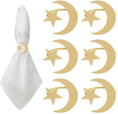Dailygoods- Servetringen Goud - 6 Stuks - Ramadan-Thema Design - Stevig Materiaal - Tafel Accessoires - Ideaal voor Feesten - Tafelaccessoires