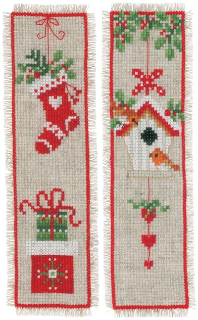 Vervaco - Bladwijzer kit -Kerst - Kerstmotiefjes set van 2 - PN-0178766 - Borduren - Borduurpakket - Borduurpakket volwassenen - Borduurpakket kind