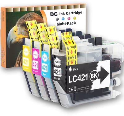Hmerk Inktcartridges Multipack voor Brother LC421XL - 4stuks - Zwart/geel/rood/blauw | Geschikt voor Brother DCP-J1050DW - MFC-J1010DW - DCP-J1140DW - Inkt - cartridge - patroon - inktpatroon (421)