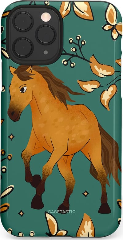 Casetastic Hoesje Geschikt voor Apple iPhone 11 Pro - Stijlvolle Beschermende Duo-layer Case - Groene bruine Paarden elegantie - Paris