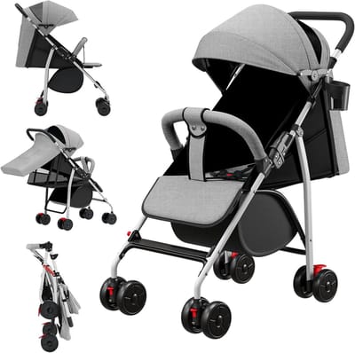 Baby kinderwagen - Compacte reisbuggy - Veilig op pad - Met trolleyfunctie - Tot 25 kg - Grijs