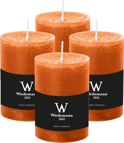 Wiedemann Cilinderkaars/stompkaars - 4x - rustieke kaars - cognac bruin - 7 x 10 cm - 43 branduren