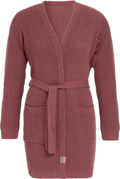 Knit Factory Robin Gebreide Dames Vest - Grof gebreide cardigan - Rood Damesvest - Middellang vest reikend tot boven de knie - Stone Red - 40/42 - Met steekzakken