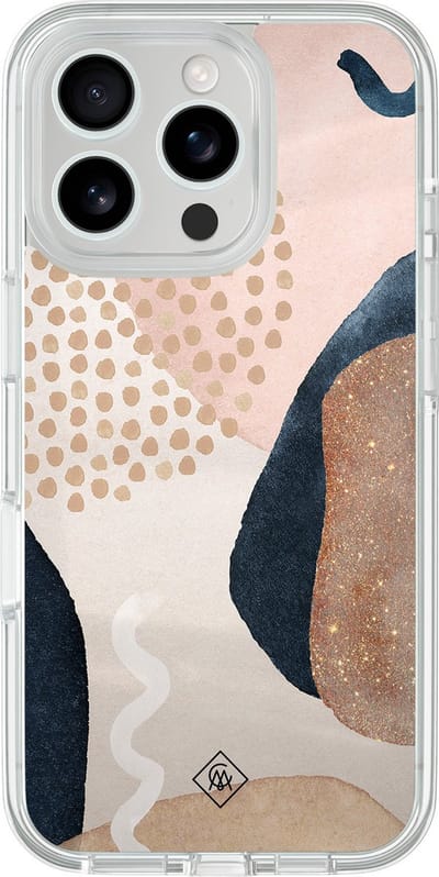 Casimoda® hoesje - Geschikt voor iPhone 16 Pro Max - Abstract Dots - 2-in-1 case - Schokbestendig - Geometrisch patroon - Verhoogde randen - Bruin/beige, Transparant