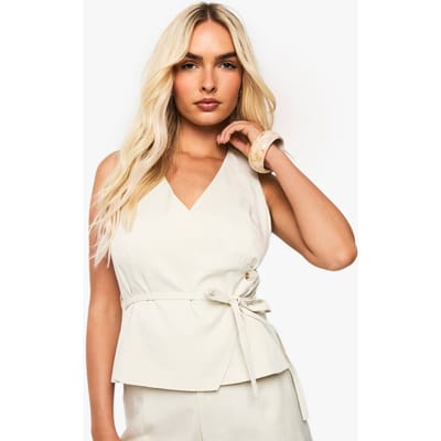 boohoo Dames Asymmetrisch vest met ceintuur | Ecru | Maat: 36