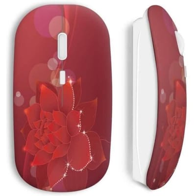 Souris sans fil - MANIACASE - Fleur rouge - Clé USB wifi incluse - Compatible Mac et PC - Design élégant