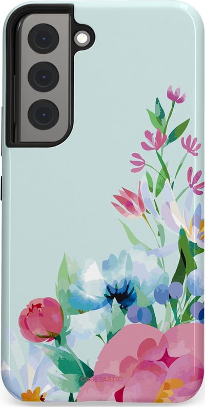 Casetastic hoesje geschikt voor Samsung Galaxy S22 - Dubbellaagse bescherming - Dagdroom in bloei - Fashion Case - Lichtgrijs Lichtroze