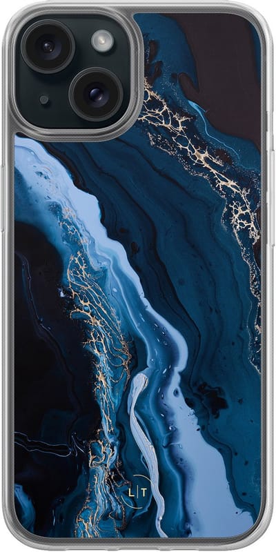 Hoesje geschikt voor iPhone 15 - Marmer lagoon blauw - 2in1 backcover - Marmer - Blauw - Leuke Telefoonhoesjes