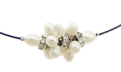 Zoetwater parelketting Bling White Ball Blue - echte parels - stras steentjes - wit - blauw - zilver - korte parelketting - luxe sieraden zakje - parelketting dames