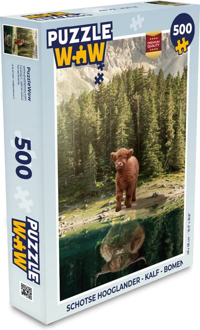 Puzzel Schotse hooglander - Kalf - Bomen - Legpuzzel - Puzzel 500 stukjes