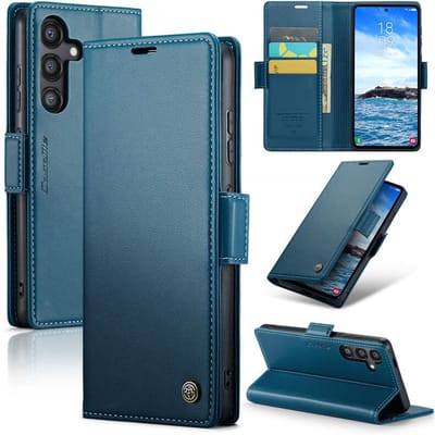 CaseMe Wallet Case met RFID Bescherming en Magneetsluiting voor Galaxy S24 FE _ Blauw