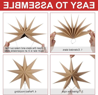 Vijf papieren sterren voor Kerstmis, 30 cm, vouwsterren met 9 punten, hangende decoratie voor kerst, feestdagen, bruiloften en verjaardagen in gemengde kleuren