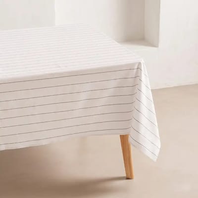 GAMUSI Tafelkleed met reliëflijnen, katoen, modern ontwerp, tafel BAS - 150 x 100 cm Blanco