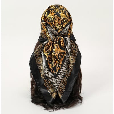 Zijden sjaal, vierkante sjaal voor vrouwen, print hoofdband, foulard, satijnen hijab, haarbanden, halsdoek, dames hoofddoeken, bandana's 90x90cm black
