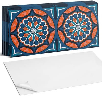 Coloray Plaktegels - Mandalapatroon met bladeren Zelfklevende Wandtegels - 40 cm x 20 cm - Blauw Plaktegels - 10 stuks - Rechthoek PVC Tegels - Plaktegels Badkamer - Vloertegels Zelfklevend - Vinyl Tegels - Portugese Tegels
