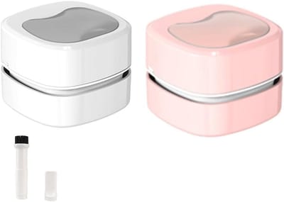 Desktop Stofzuiger - Mini Cleaner - Bureau Opruimen - Draadloos Oplaadbaar - 2 Stuks - Wit Roze