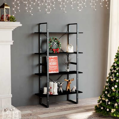vidaXL - Boekenkast - met - 4 - schappen - 80x30x140 - cm - massief - grenenhout - zwart