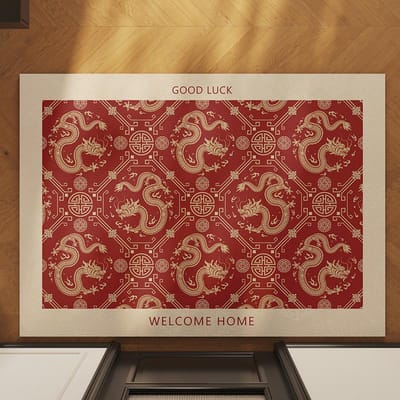 Nieuwjaar Drakenjaar Rood Feestelijk Deurmat Kan Schoongeveegd Worden Antislip Voetmat Huishoudelijke Entree Absorberende Deurmat 45*75