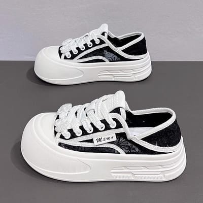 Lente en Herfst Nieuwe Damesschoenen Mesh Schoenen Dunne Ademende Schoenen met Grote Neus Platform Casual Board Schoenen 40 black