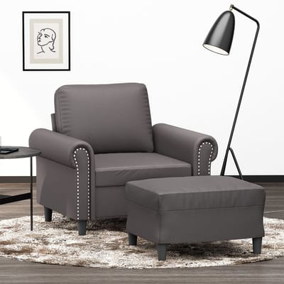 vidaXL - Fauteuil - met - voetenbank - 60 - cm - kunstleer - grijs