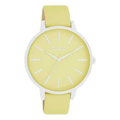 Zilverkleurige OOZOO horloge met limoen groene leren band - C11360