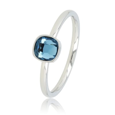 My Bendel - Ring Zilverkleurig met Vierkante Blauwe Glassteen - Zilverkleurige Ring met Vierkante Glassteen • Blauw - met Luxe Cadeauverpakking | Sieraden Voor Dames | Maat 16.00 Mm / Maat 50