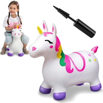 Kinderen Stuiterende Eenhoorn Paard Rijden Op Speelgoed Stuiterbal Stuiterend Dier Springkussen Opblaasbaar Springend Speelgoed ontworpen voor Verjaardag Kerstcadeaus gray