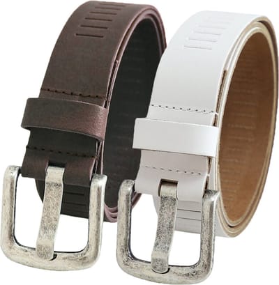 Landley Leren Geperforeerde Riemen Voordeelset - Duopack met 2 riemen - Breedte 4 cm - Dames en Heren - Echt Leer - Bruin en Wit - Lengte totaal 105 cm / Riemmaat 85