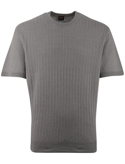 T-shirt BOSS Orange grijs structuur strepen normale fit