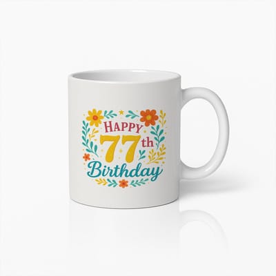 Happy 77th Birthday Mok – Kleurrijke Bloemen Koffiebeker – Attent Cadeau voor 77-Jarige Vrouwen & Mannen