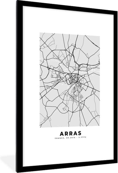 Fotolijst incl. Poster - Stadskaart - Frankrijk - Kaart - Arras - Plattegrond - 80x120 cm - Posterlijst