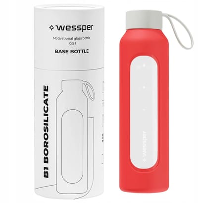 Glazen Motivatiefles 500ml – Duurzame Waterfles in POPPY