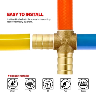 Dailygoods- Slangpilaar 4-Weg Messing Aansluiting - 4 Stuks (6/8/10/12 mm) - Inclusief 16 Slangklemmen - Temperatuurbestendig tot 100℃ - Massief Messing - Geschikt voor Brandstof/Lucht - Slangverbinder