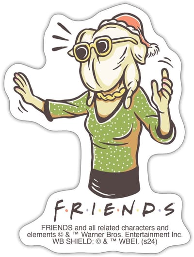 Friends Monica Met Kalkoen Op Haar Hoofd Sticker maat S (10 x 10 cm)
