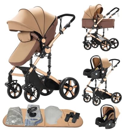3-in-1 combi-kinderwagen met hoge landschap en liggende buggy - Opvouwbare kinderwagen voor baby's