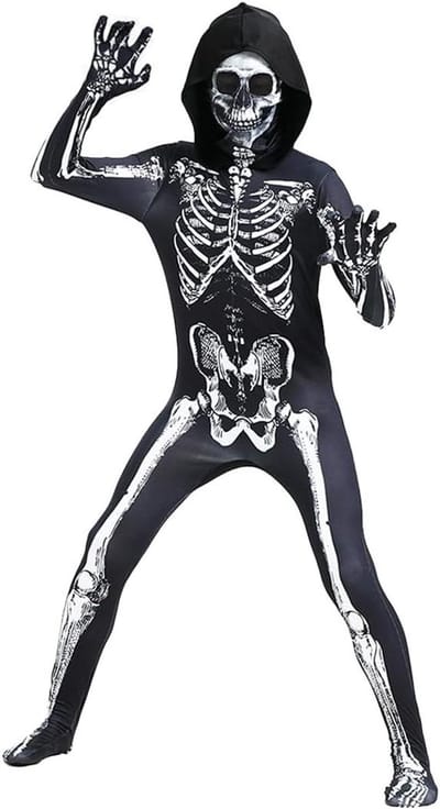 Allecto Plus - Skeletkostuum voor kinderen, Halloween carnaval cosplay themafeest - Geschikt voor kinderen van 4 tot 12 jaar