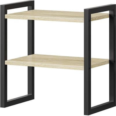 Bureau-organizer met boekenplank voor kantoor en keuken - Opbergrek voor woonkamer en slaapkamer - Zwart en houtkleurig - Multifunctioneel opbergsysteem