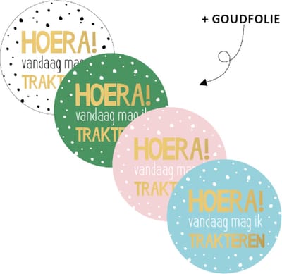 30x Sluitsticker – Hoera vandaag mag ik trakteren - 4 assorti - Goud - Pastel - Polkadot Dots | Envelop - Traktatiezakje | Envelop sticker | Cadeau – Gift – Traktatie – Kadozakje | Chique inpakken | Verjaardag – Feest – Birthday | DH collection
