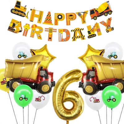 Snoes Cijfer Ballon Nummer 6 - Vrachtwagen - Mega Vrachtwagen set Ballonnen Feestdecoratie - Helium Ballon - Kinderen