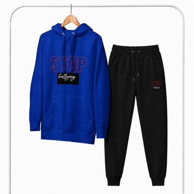 Trainingspak Heren – Hoodie Heren – Sportbroek Heren – STOP BULLYING – Katoen - Blauw - S
