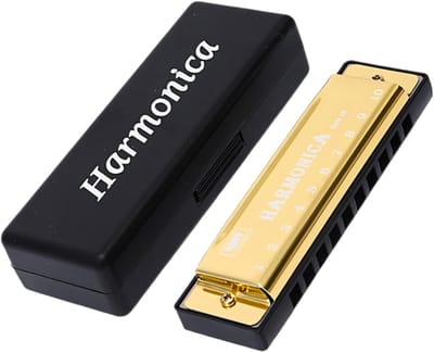 Mondharmonica 10 Gaten - Diatonische Harmonica - Muziek Maken - Gladde Metalen Afwerking - 10.4 cm - Goud