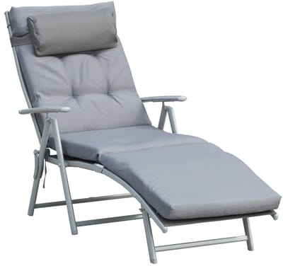 Opklapbare Ligstoel met Hoofdsteun & Zitkussen - Ligbed met 7-standen Verstelbare Rugleuning - Tuinstoel - Strandstoel - Campingligstoel - tot 165 kg - Zonnebed - Relaxstoel voor Tuin, Terras, Zwembad & Balkon - Grijs