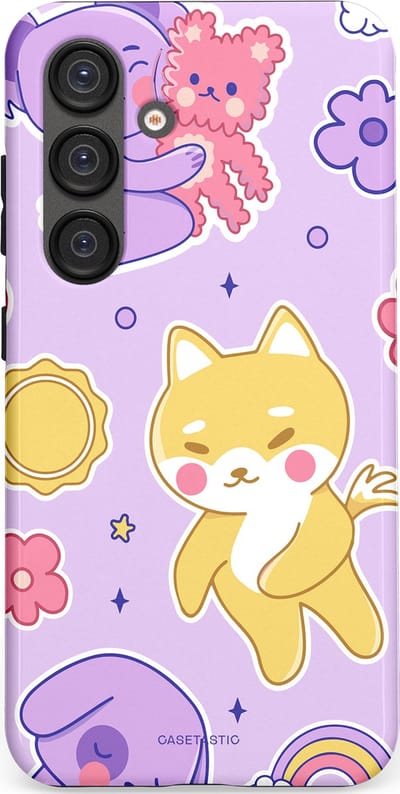 Casetastic hoesje geschikt voor Samsung Galaxy S25 - Dubbellaagse bescherming - Knuffelvriendjes - Fashion Case - Lichtroze Lila Goud