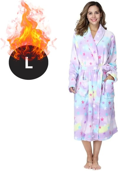 Bovista Badjas Dames - Fleece - Katoen - Badstof - Sauna - Hamam - Wafel - Bathrobe - Duster - Ochtendjas - Spa - Kimono - Sterren L