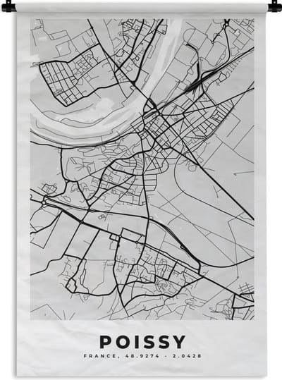 Wandkleed - Wanddoek - Plattegrond - Kaart - Stadskaart - Frankrijk - Poissy - 120x180 cm - Wandtapijt