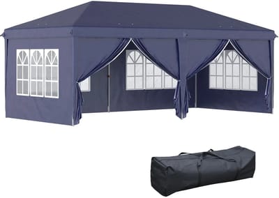 Partytent opvouwbaar - Paviljoen - 6 x 3 m - Easy up - Waterdicht - met Zijwanden - Weerbestendig - Blauw