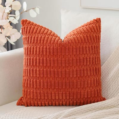Corduroy kussenhoes 40 x 40 cm - superzacht - vierkant - gestreept - decoratief - bank - sofa - slaapkamer - auto - oranje