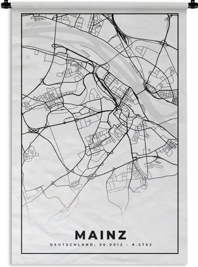Wandkleed - Wanddoek - Plattegrond - Mainz - Kaart - Stadskaart - 120x180 cm - Wandtapijt