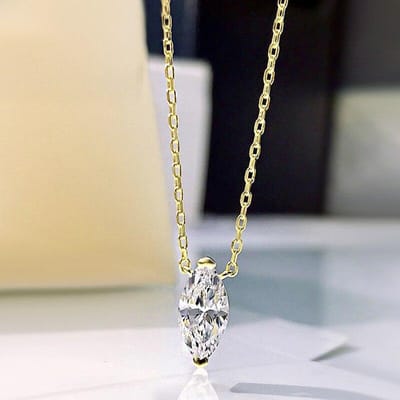 Collier pendentif Shi Pei en argent sterling 100 % taille marquise, 1 ct, moissanite synthétique, bijou fin tendance pour anniversaire beige